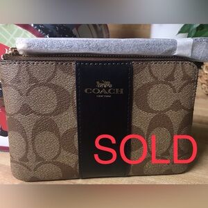 NWT Authentic Coach Signature Wristlet coated canvas with leather -Khaki/Black